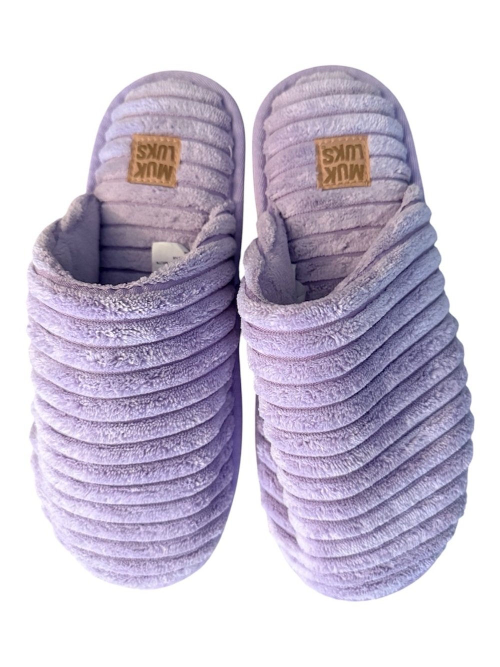 Muk Luks Lavender Ribbed Plush Slip-On Slippers cozy collegiate cottagecore sz 7